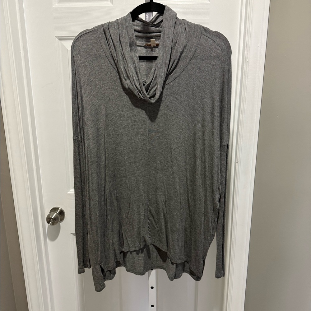Bordeaux Gray Cowl Neck Long Sleeve Top